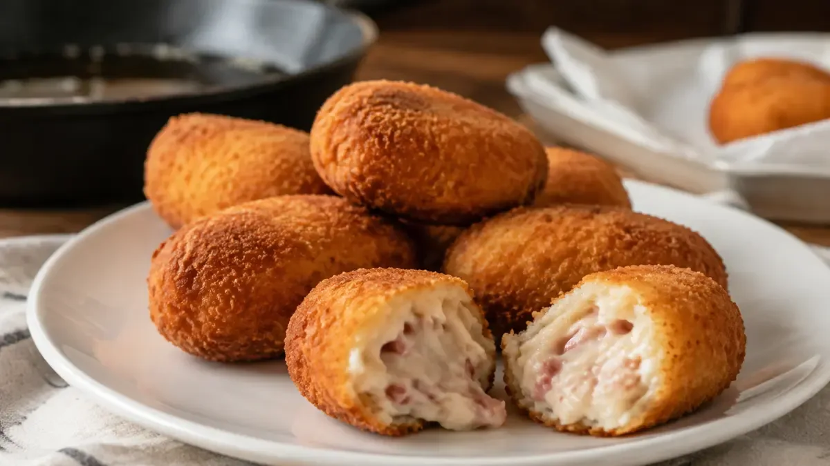 Croquetas de jamón doradas con relleno de salsa bechamel