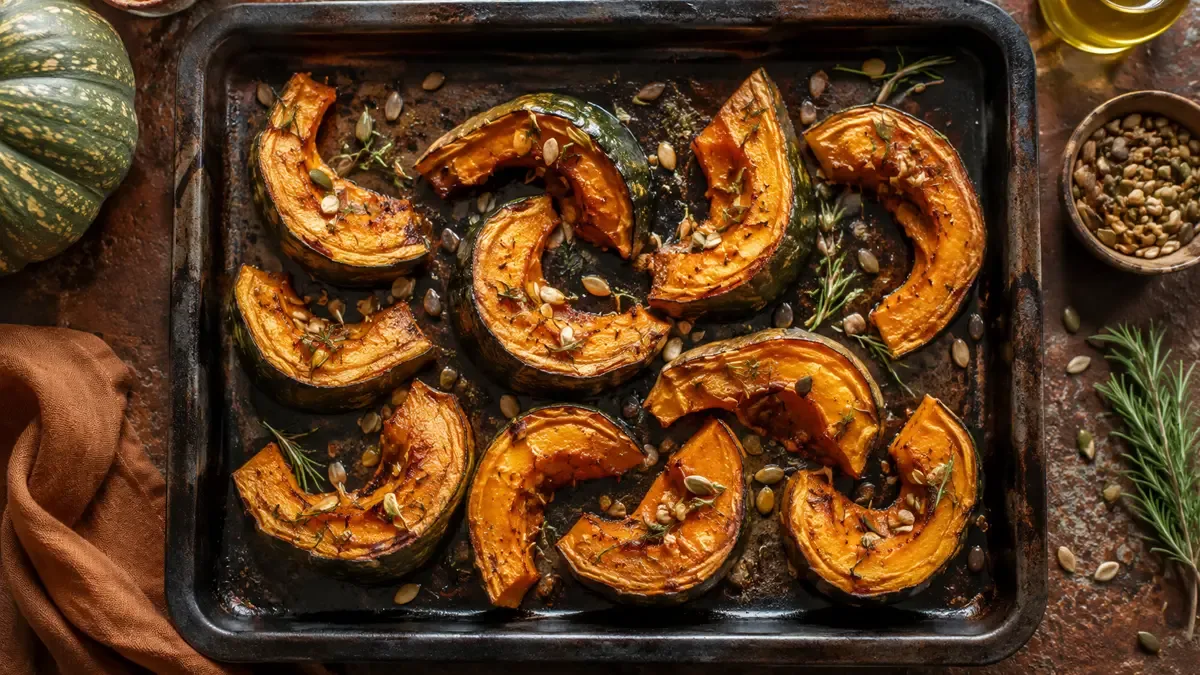 Asadera con gajos de zapallo anco al horno caramelizados